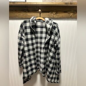 Cuddl Duds Checked Buffalo Plaid Open Hooded Cardigan w/pockets Sz L/XL Soft